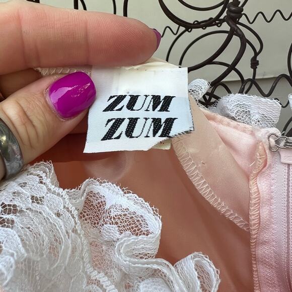 Vintage 80s ZumZum Peach Ruffle Lace Pickups Miss Peach Bo Peep Gown Dress 5/6 - Picture 5 of 11